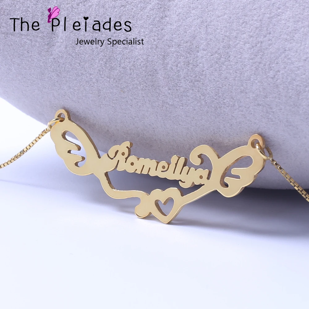 2020 new Custom Gold Plate Name Necklace with Angle Wing Heart Personalized Letters Pendant Font Choose 925 Solid Silver Jewelry металл umc dio sacred heart remastered 2020