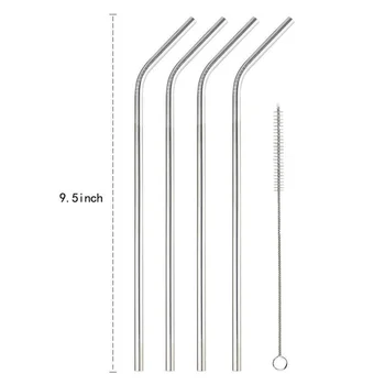 

200Sets/Lot 4Pcs/Set Stainless Steel Drinking Straws With Cleaning Brush