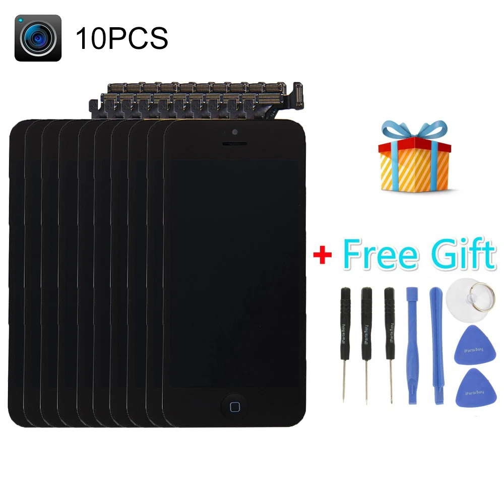 

10 PCS iPartsBuy 4 in 1 for iPhone 5 (Camera + LCD + Frame + Touch Pad + Free Gift ) Digitizer Assembly