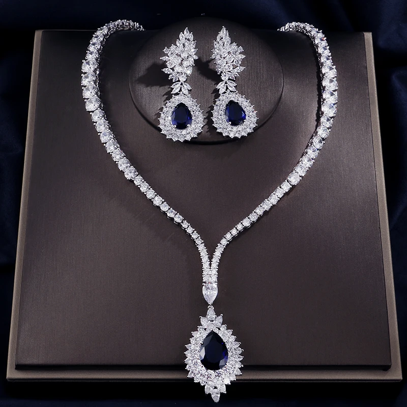 Ракол Камелия австрийский Синий Хрусталь полудрагоценный камень кулон ожерелья цепи серьги Ювелирные наборы для женщин Свадебные