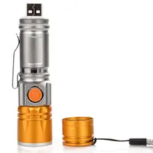 Портативный мини светодиодный фонарик перезаряжаемый Телескопический фонарик с зумом USB фонарь из алюминиевого сплава для кемпинга