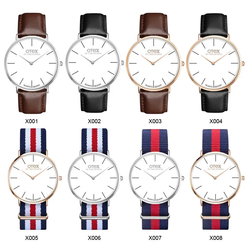 Classic Nylon stripes Watches 2016 OTEX Luxury Brand Simple Super thin Quartz Watch men Women Lovers