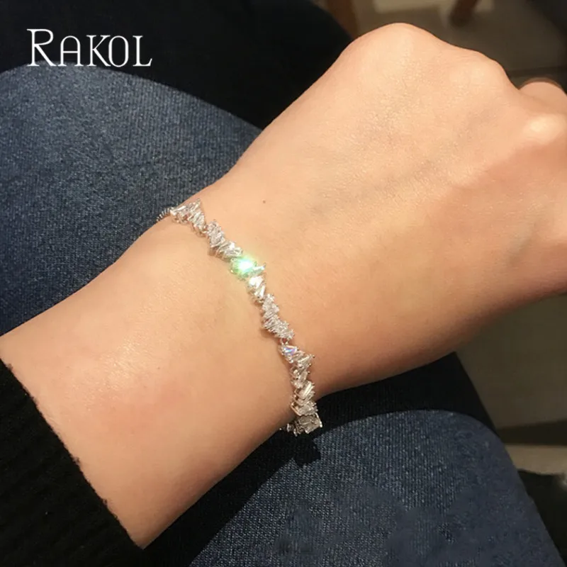 RAKOL أزياء المرأة حجر الراين مكعب زركونيا سوار للتنس الزفاف قابل للتعديل أساور مجوهرات نيس سوار هدية الكريسماس