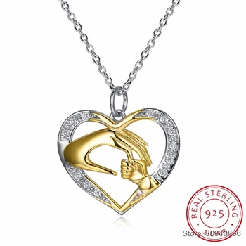 

925 Sterling Silver Mother Love Baby Child Rhinestone Big Hand Hold Little Hand Heart Necklace Mom Birthday Gift Fine Jewelry