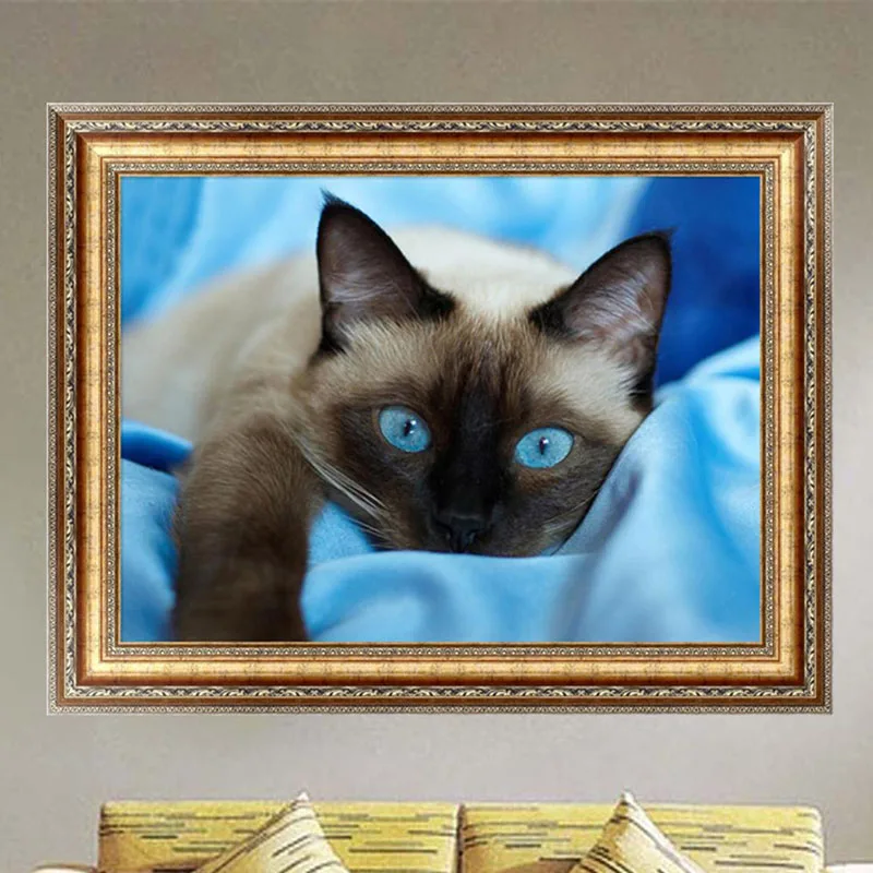 

DIY 5D Diamond Switch Kit Embroidery Blue Eyes Cat Painting Mosaic Needlework Cross Stitch Home Decor 40*30cm