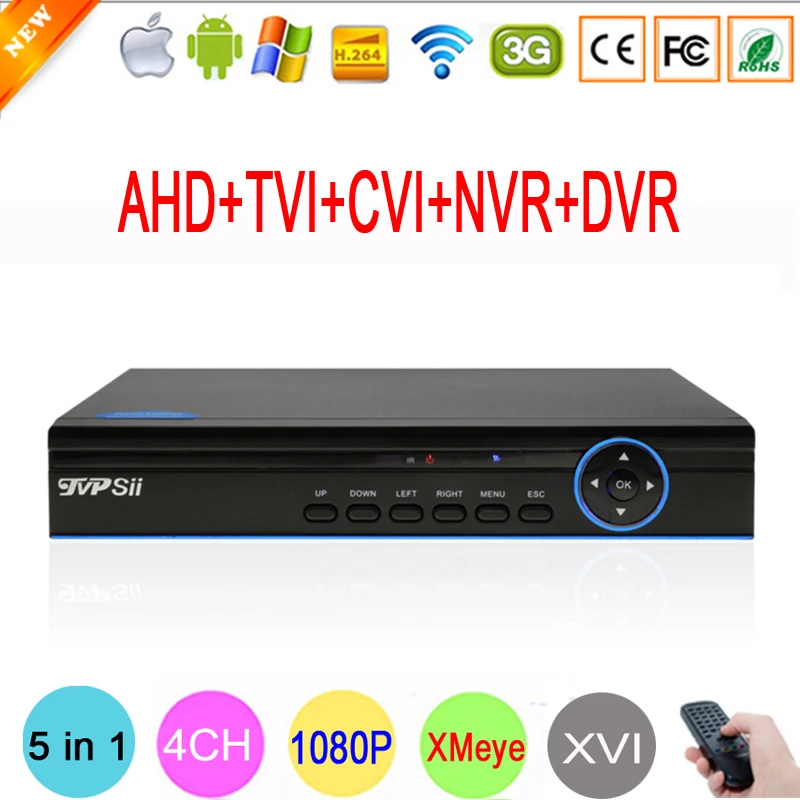 

2MP CCTV Camera Blue Panel Hi3520D 6 in 1 XMeye 4CH 4 Channel 1080P Hybrid WIFI XVI NVR TVI CVI AHD DVR Free Shipping