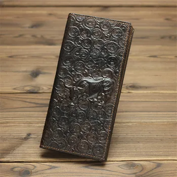 

Leather men's wallet retro oil wax embossed wallet long Wallets