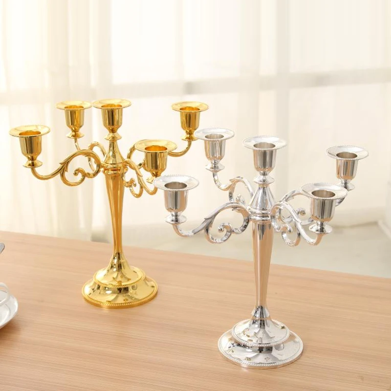 Wholesale Silver/Gold/Black/Bronze Metal Candle Holder 5 arms Candle