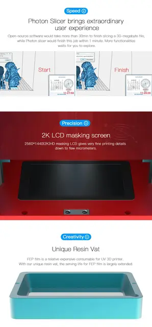 ANYCUBIC Photon SLA 3D Printer Plus Size UV LCD Assembled 2K Screen Off-Line Print Impresora 3d Drucker Impressora UV Resin -