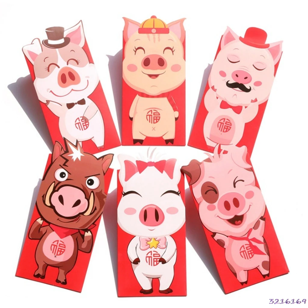 

6pcs Pig Red Envelope To Fill In Money Chinese Tradition Hongbao Gift Present