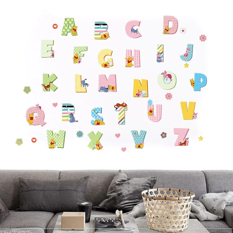 A-Z Alphabet Letters Mural Wall Sticker for kids room Decals Nursery Bedroom Decor school Classroom background inall