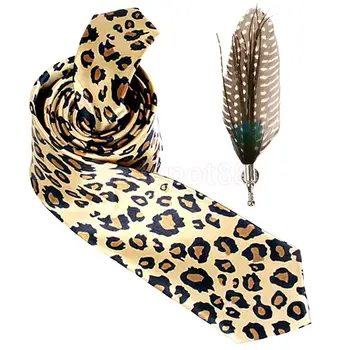 

Unisex Casual Necktie Skinny Slim Narrow Neck Tie + Feather Brooch