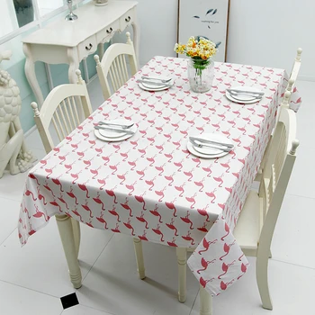 

Korean Polyester Cotton Tablecloth Red Flamingos Printing Dust-proof Table cloth Wedding Party Rectangular Cover cloth