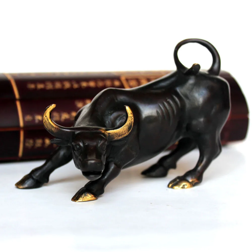 Ермакова 11,5 см(4,") Латунная настенная фигурка быка, быка, зарядка, фондовый рынок, статуя быка, Скульптура Фэн-шуй, Декор для дома и офиса - Цвет: Black