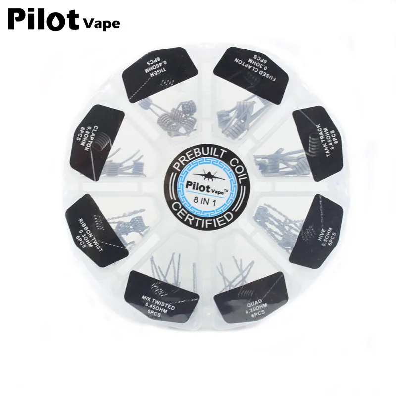 

Pilot VAPE 8 In 1 Prebuilt Coil Box Kit Hive track Quad Tiger Fused Clapton Mix twisted Ribbon twist premade wires RDA Atomizer