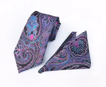 

8cm Fashion Men Unique Necktie Set Elegant Paisley Pattern Silk Ties with Pocket Square