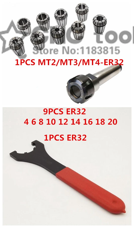 

ER32 Spring Clamps 9PCS MT2 ER32 MT3 MT4 ER32 1PCS ER32 Wrench 1PCS Collet Chuck Morse Holder Cone For CNC Milling Lathe tool