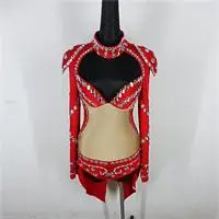 Сценическая одежда для сценического выступления, Клубная одежда с высоким воротом, модные боди для певицы, хлопковая ткань, одежда для джазовых танцев и вечеринок, DH-010 - Цвет: red