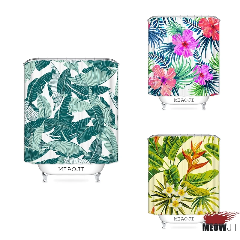 

[MIAOJI] Tropical Hawaii Flowers Leaves Vivid Color Fabric Print Shower Curtain Multi Sizes Bathroom Curtain Decor Free Shipping