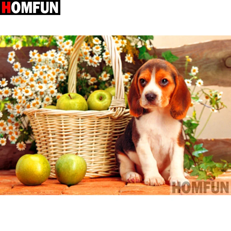 Картина для алмазной вышивки HOMFUN A19532 алмазная 5D Вышивка собака Яблоко полное