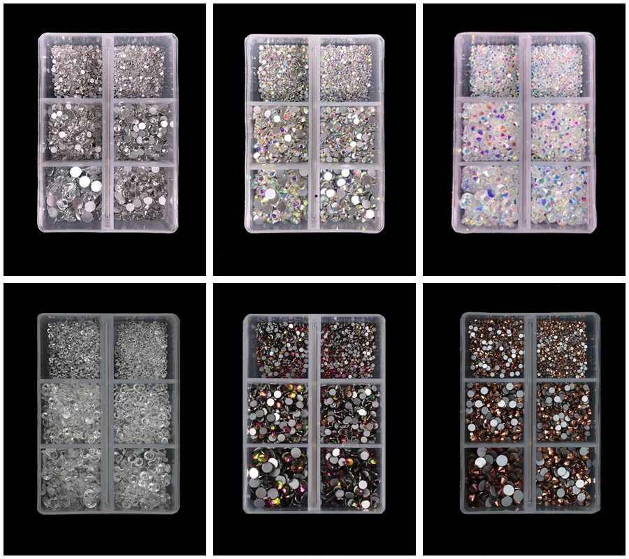 1 коробка мульти Размеры Стекло ногтей Стразы смешанные цвета, плоский обратно усеяны искусственными драгоценными камнями; страз 3D обаяние драгоценные камни DIY Маникюр нейл-арта украшения