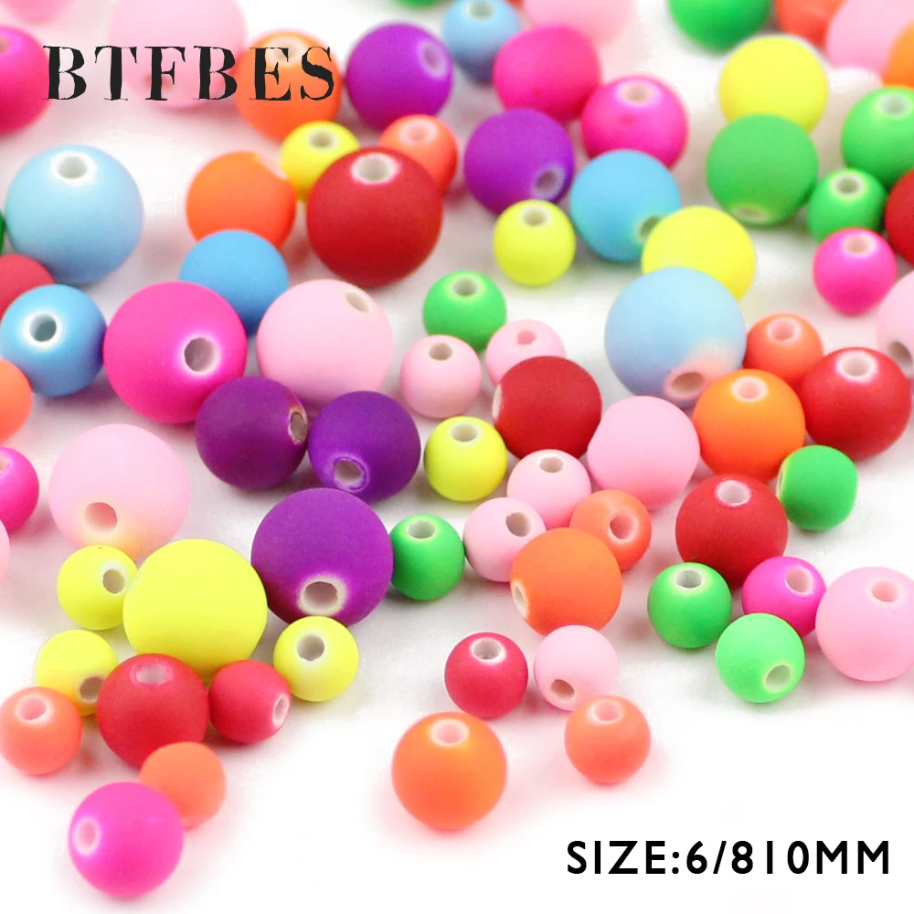 

BTFBES Top Quailty Acrylic Candy Color 6 8 10mm Round ball Mix loose Beads for Jewelry Bracelet Handicrafts Making DIY Accessory