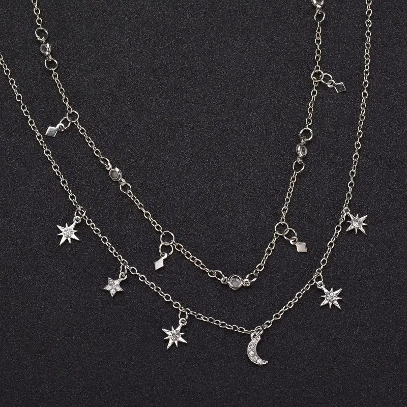 Простая элегантная мода подходит ко всему Подвеска Sun Moon Star двухслойная