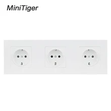 Minitiger White Wall PC Panel 3 Way Power Socket Plug Grounded, 16A EU Standard Electrical Triple Outlet 258mm* 86mm
