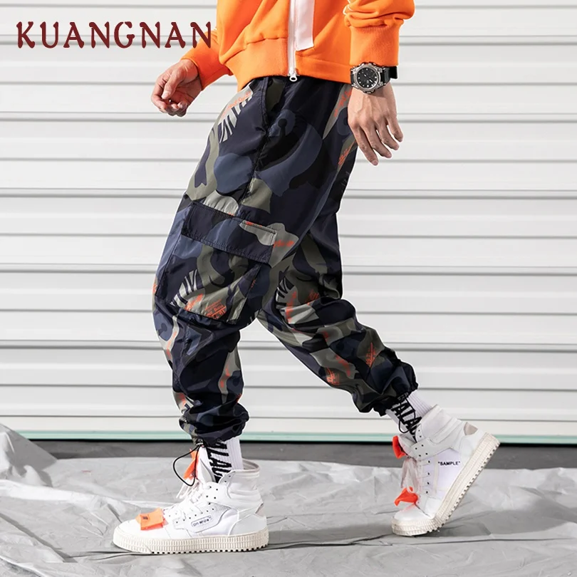 KUANGNAN камуфляжная Японская уличная одежда, мужские штаны для бега, брюки в стиле хип-хоп, Мужские штаны, спортивные штаны для бега, Мужские штаны для бега XXXL