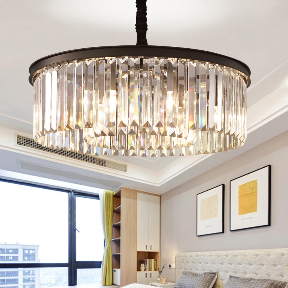 Круглые кристаллы люстра осветительные люстры подвесные светильники подвесной светильник американский стиль lampadari для гостиной