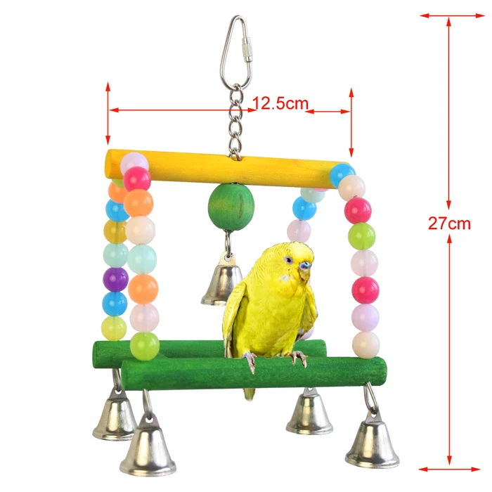 Акриловые бусины игрушки для попугаев двойные качели яркие игрушки для птиц клетки идеальное украшение тренировочные инструменты с колокольчиками