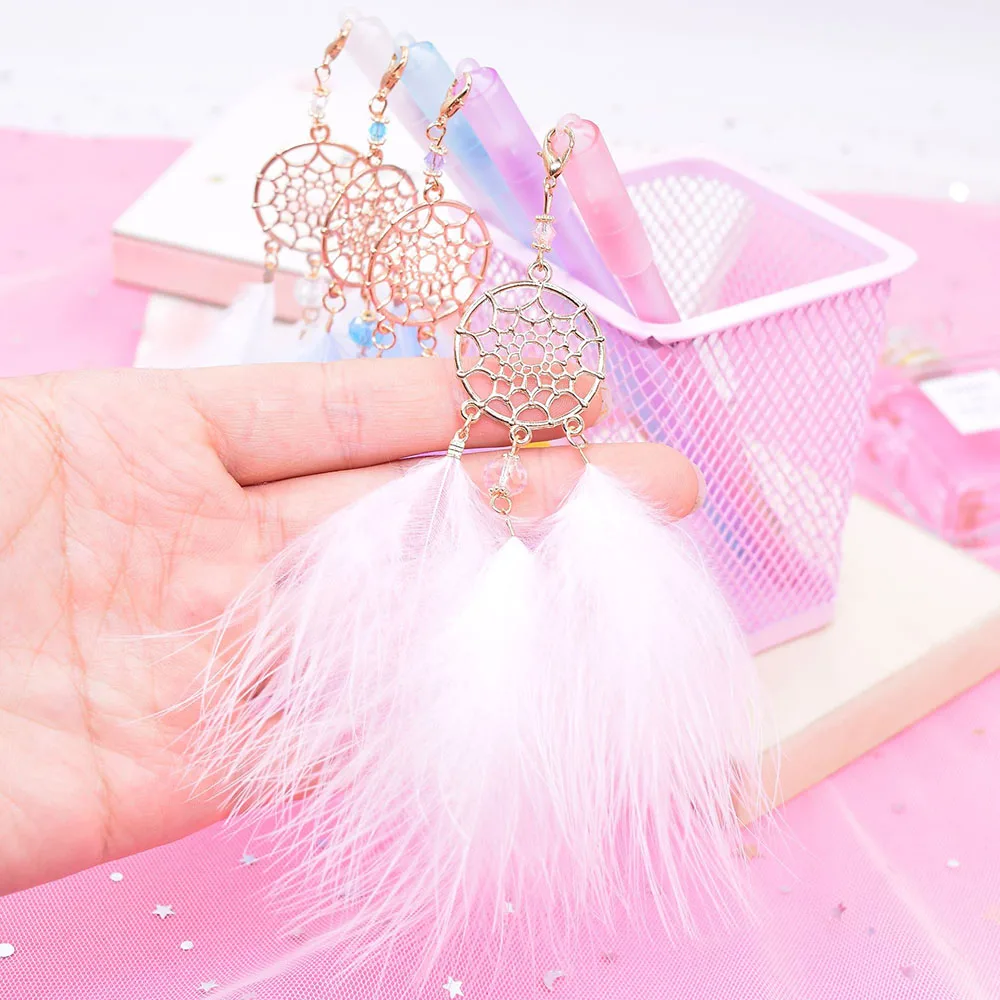 

Gel Pen Kawaii Dreamcatcher Feather Pendant Neutral Pens for School Girls Gift Writing Office Supplies Stationery Novelty Item