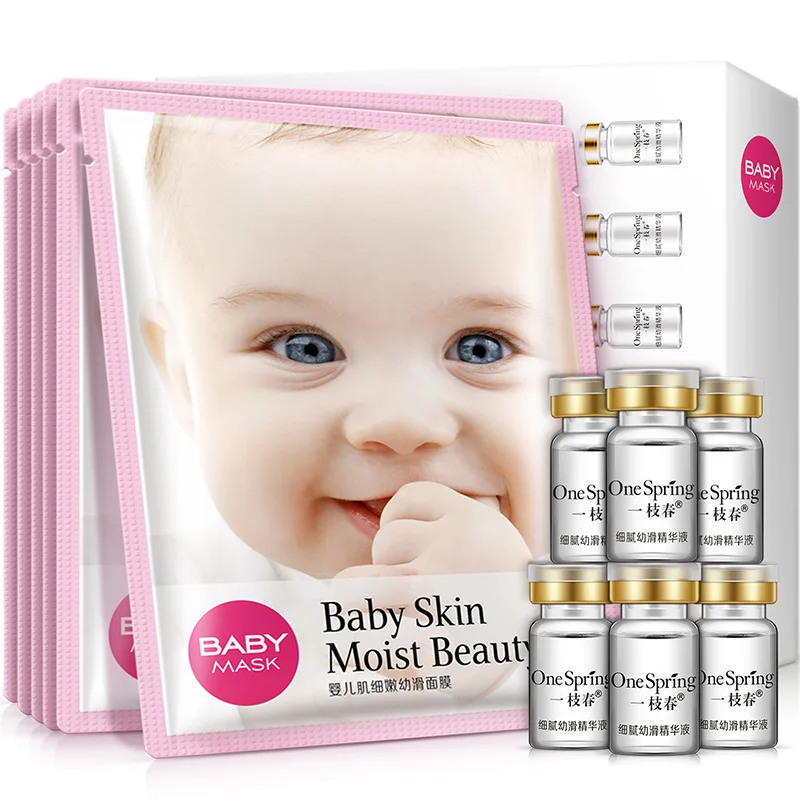 

OneSpring Baby Skin Face Mask+Moisturizing Liquid Essence Serum Facial Whitening Skin Anti Wrinkles Anti Aging Ageless Skin Care