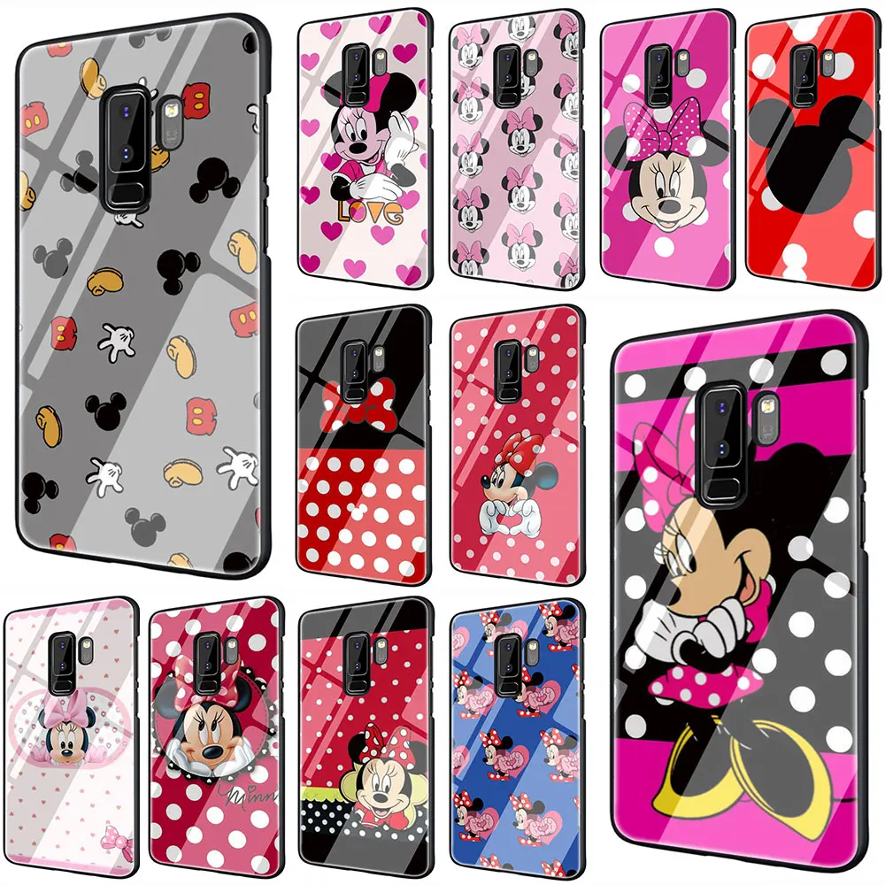 

Mickey Minnie Tempered Glass TPU Black Cover Case for Galaxy S7 Edge S8 S9 Plus S10 Note 8 9 10 A10 20 30 40 50 60 70