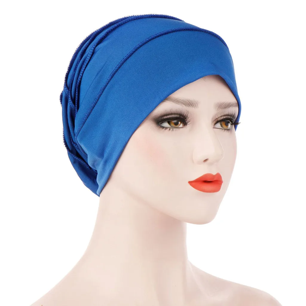 Спальное место# H5 Новая модная женская индийская шляпа мусульманская гофрированная раковая химиотерапия шляпа бини шарф Тюрбан головной убор шапка - Цвет: Blue