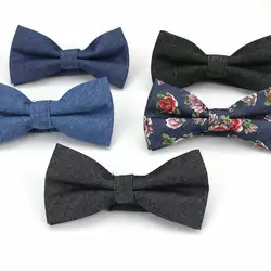 Мужской винтажный синий джинсовый галстук-бабочка с цветочным узором, свадебный смокинг, носовая галстук YFTIE0120