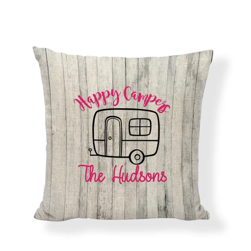 Горячая Распродажа льняная наволочка Happy Campers Hudsons эскиз с изображением