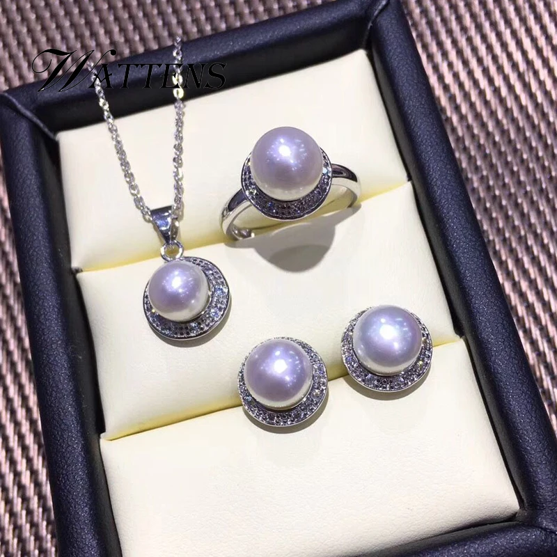 

Pearl Jewelry 925 Sterling Silver Necklace Pendant Stud Earrings Natural Pearl Set for Women Pop Accessories Party Wedding Gifts
