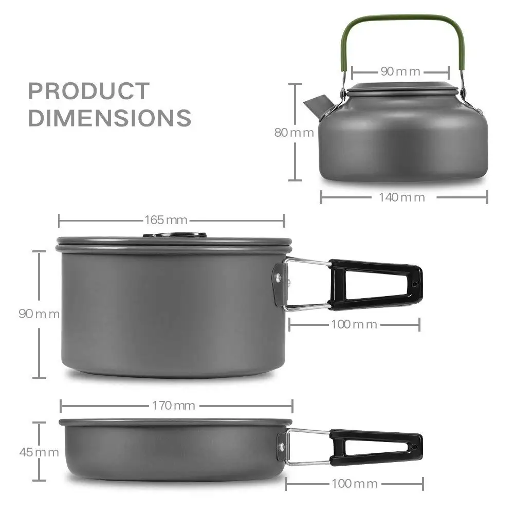 Jezebel 10 piezas Cookware Camping con malla mochila Set vajilla pote al aire libre Picnic supervivencia senderismo freír conjunto tetera caldera