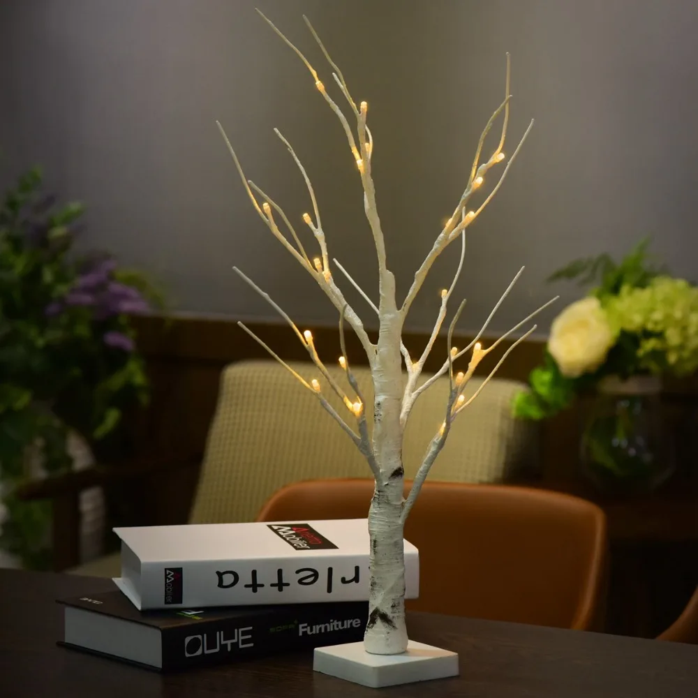 

Hot Selling 60cm Height Silver Birch LED Light Modern Indoor Tree Lamp Landscape Night Light Table Light Festival Christmas