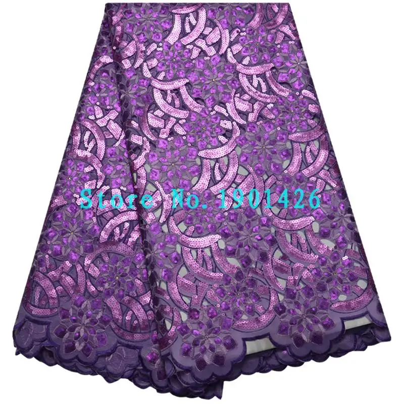 

High quality organza lace fabrics Royal Purple African lace fabric 2017 sequin fabric 5yard for nigerian wedding dressXYX3226