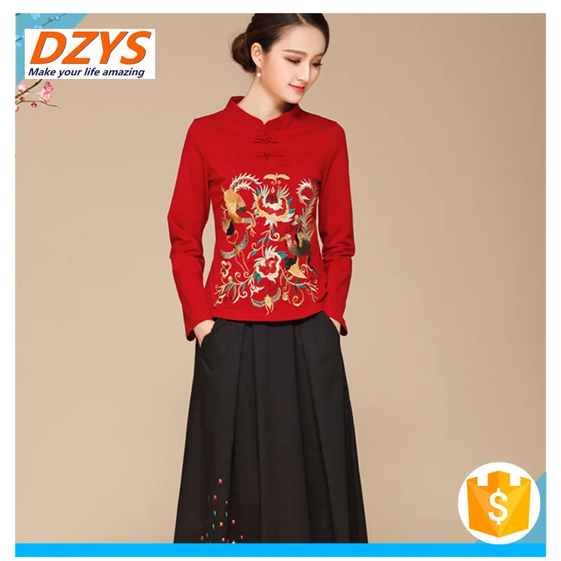 Women's spring and summer new long-sleeved t-shirt embroidered plate buckle clothes06