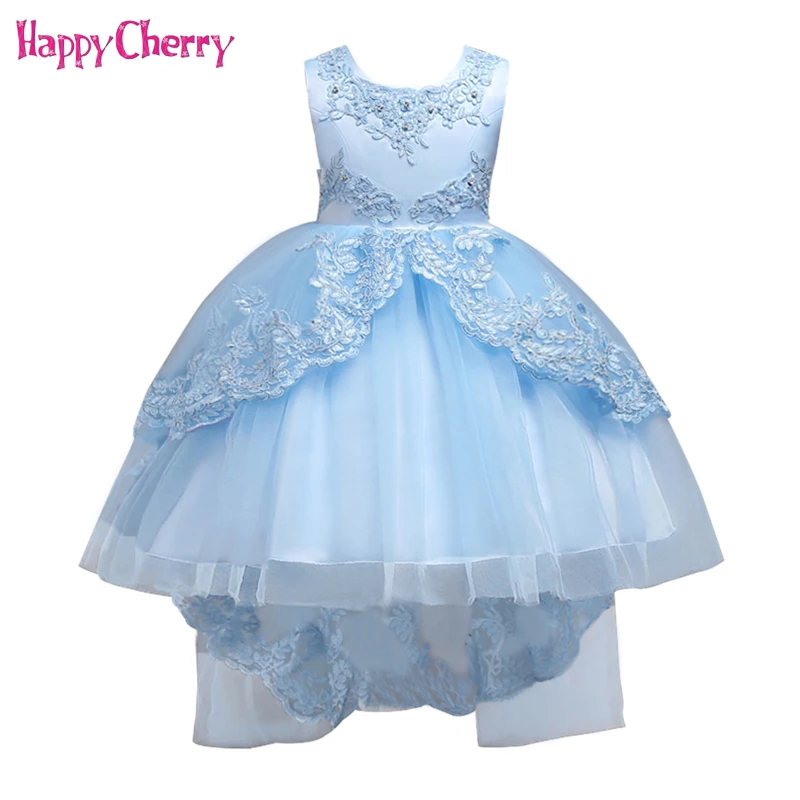 

Summer Embroidered Tulle Wedding Party Asymmetrical Dress for Girls Bridesmaid Princess Vestido Flowers Formal Dress 4-13 Years