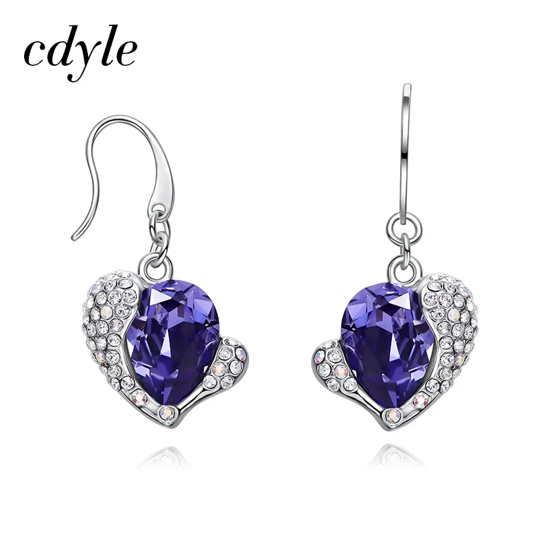

Cdyle Crystals from Swarovski Silver Color Shiny Heart Drop Earrings Purple Blue Red Austrian Crystal Rhinestone Wedding Earring