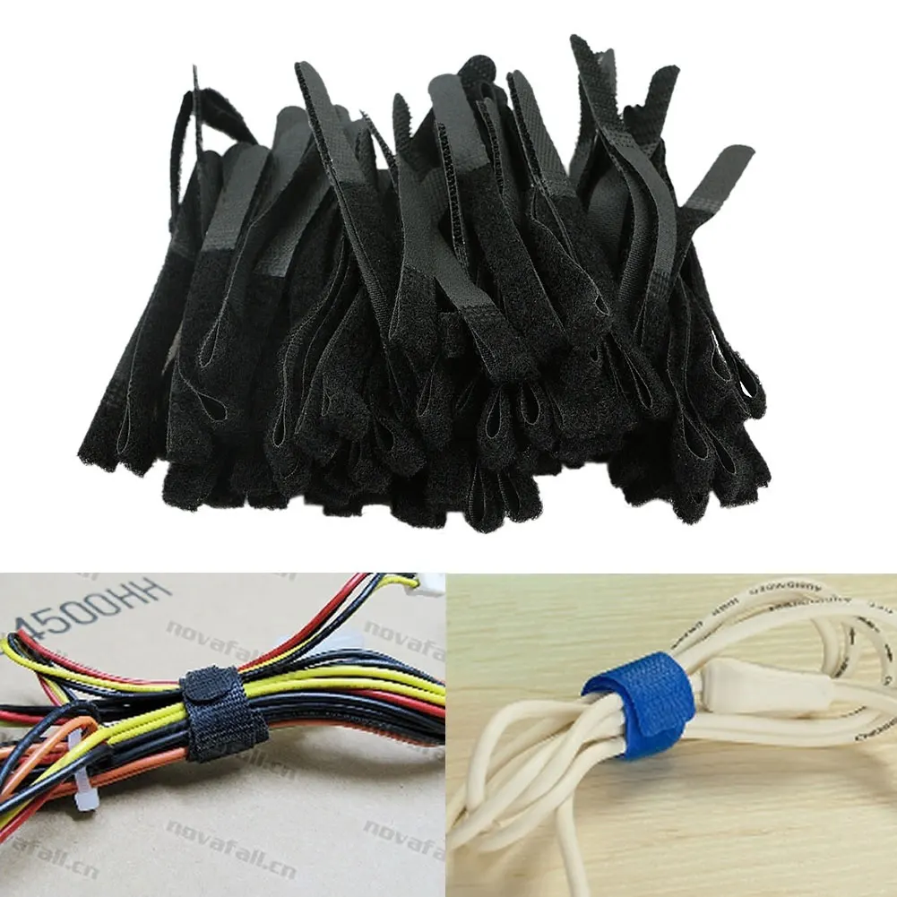 

100pcs Fastener Nylon Tidy Cord Wire Cable Strap Hook Loop Management Tool