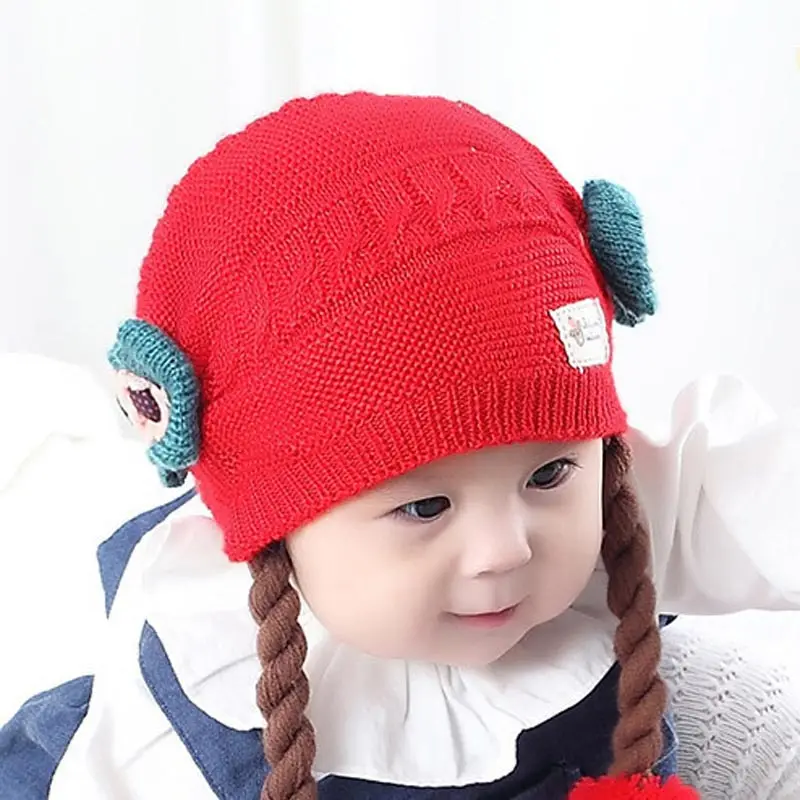 Милые детские вязаные косички для париков шапок с бантиком для девочек от 3 до 18 месяцев, детские шапки для девочек на зиму и осень