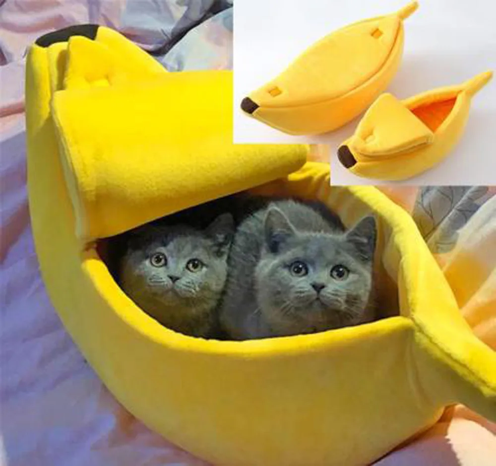 Cute Small Pet dog bed Banana Shape Fluffy Warm Soft Plush Breathable