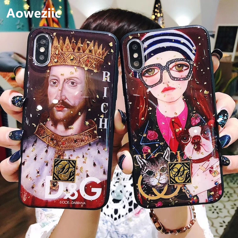 

Aoweziic Europe King glasses girl 6s 8 7plus shell electroplating gold standard for iphoneX XR XS MAX anti-fall phone case