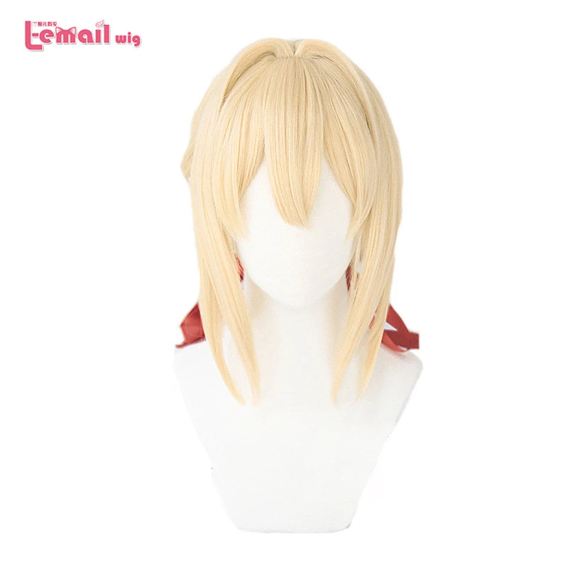 

L-email wig Brand New Violet Evergarden Cosplay Wigs Blonde Hair Red Ribbon Heat Resistant Synthetic Hair Perucas Cosplay Wig