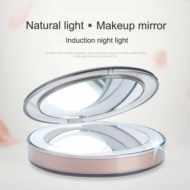 LED Lighted Mini Makeup Mirror 3X Magnifying Compact Travel Portable